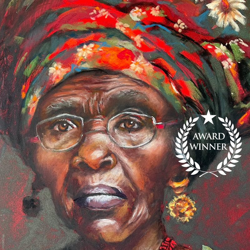 African Lady in Red } original pastel art