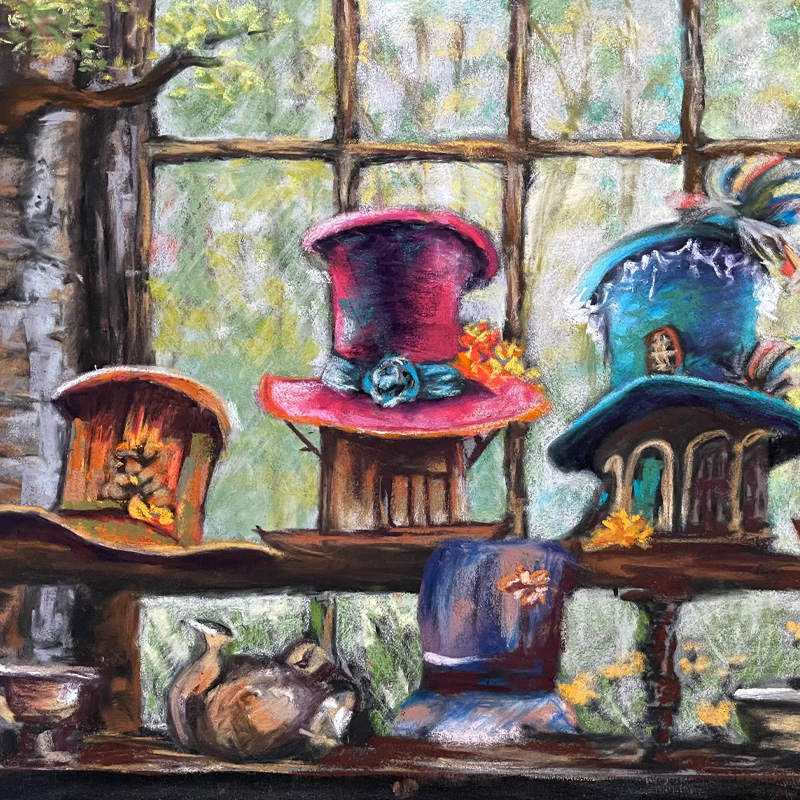 Whimsical Hat Collection } original pastel art
